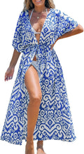 Kimono Swimsuit Coverup for Women - Striped Maxi Beach Cardigan