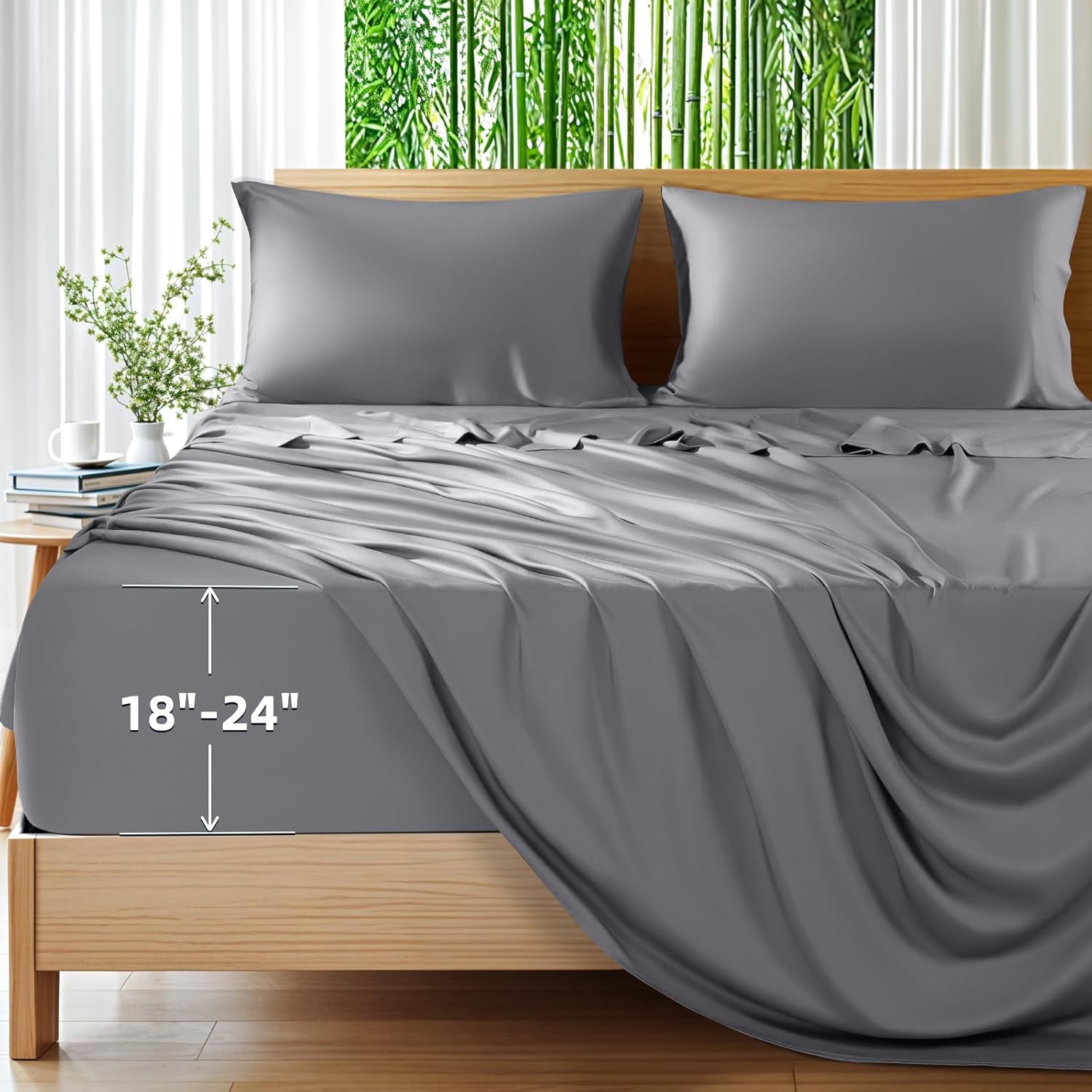 Bamboo Sheets King Size Set for Extra Deep Mattresses, Grey