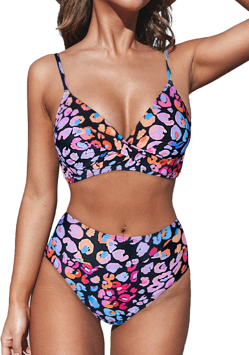 CUPSHE Women's High Waisted V Neck Twist Front Bikini Set