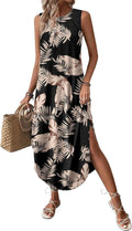 Floral Summer Casual Beach Tank Dress with Pockets - Versatile Maxi