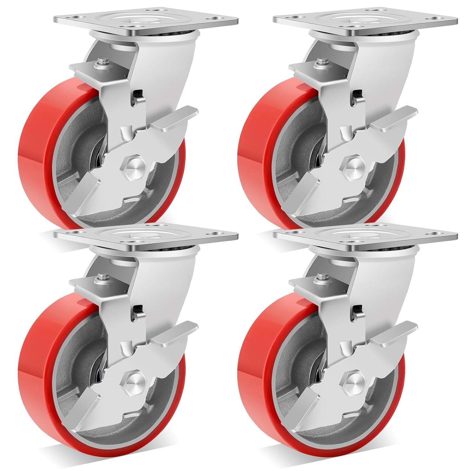Heavy Duty Casters Set of 4, 5 Inch Industrial Locking Wheels