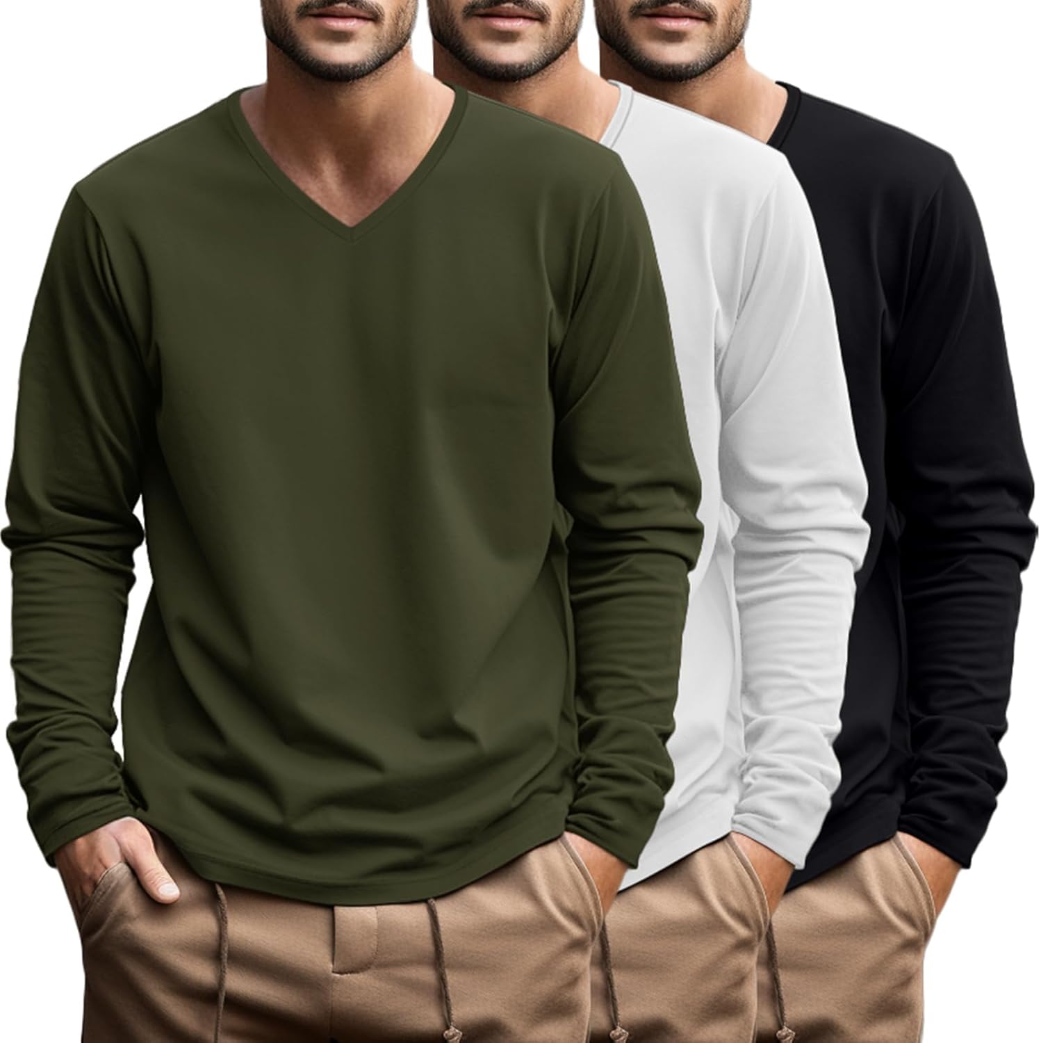 Ficerd Big and Tall Shirts for Men V Neck Cotton Long Sleeve Tee