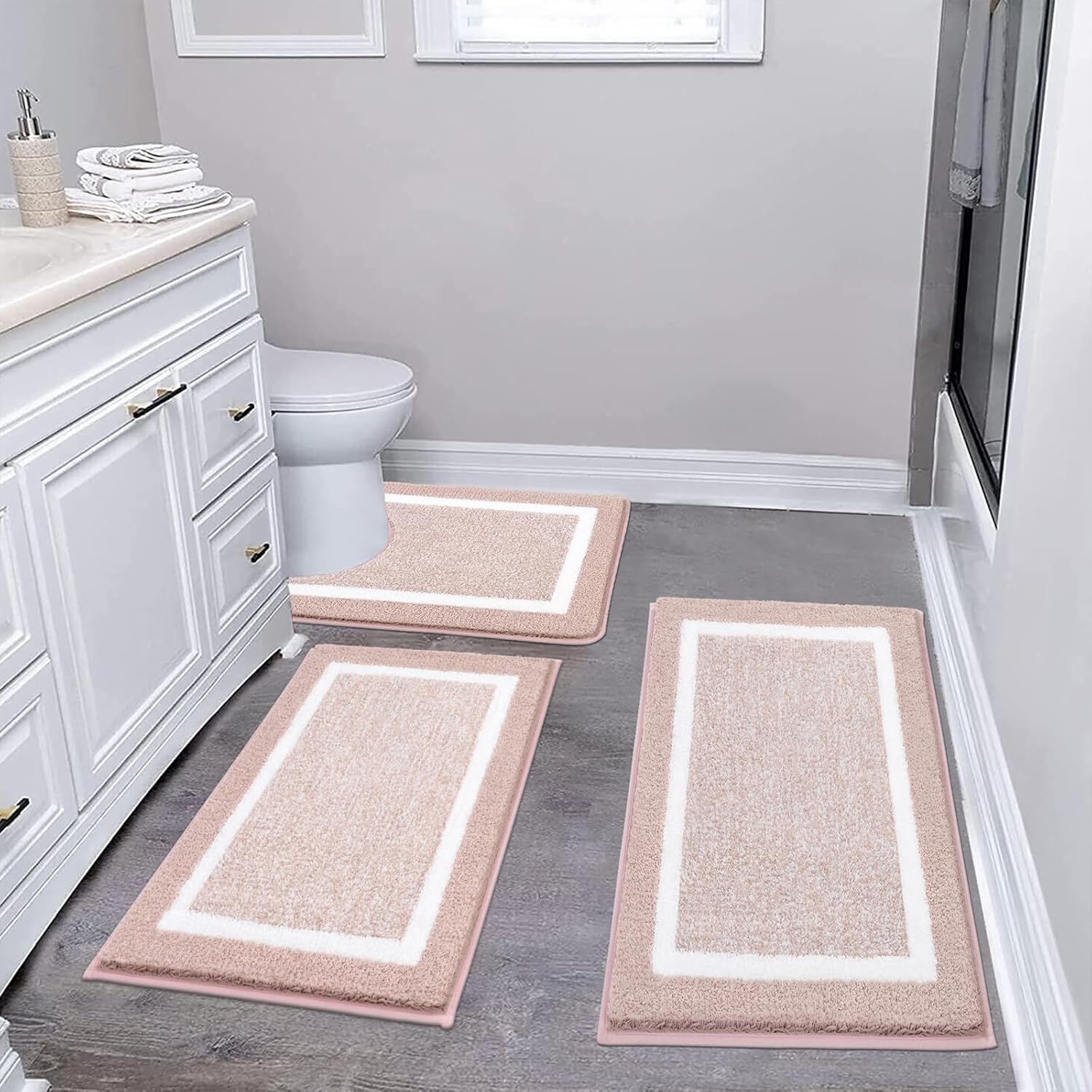 Plush Bathroom Rugs Set with U-Shaped Toilet Mat for Comfort