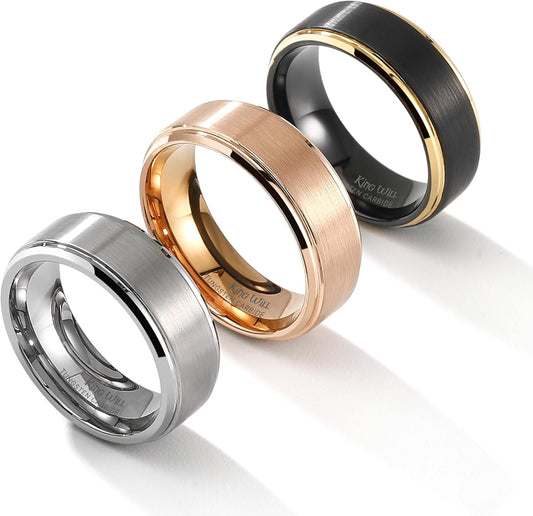 King Will Mens Brushed Wedding Band in Two Tone Matte Finish