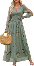 ANRABESS Women's Floral Maxi Dress - Flowy V Neck Puff Sleeve