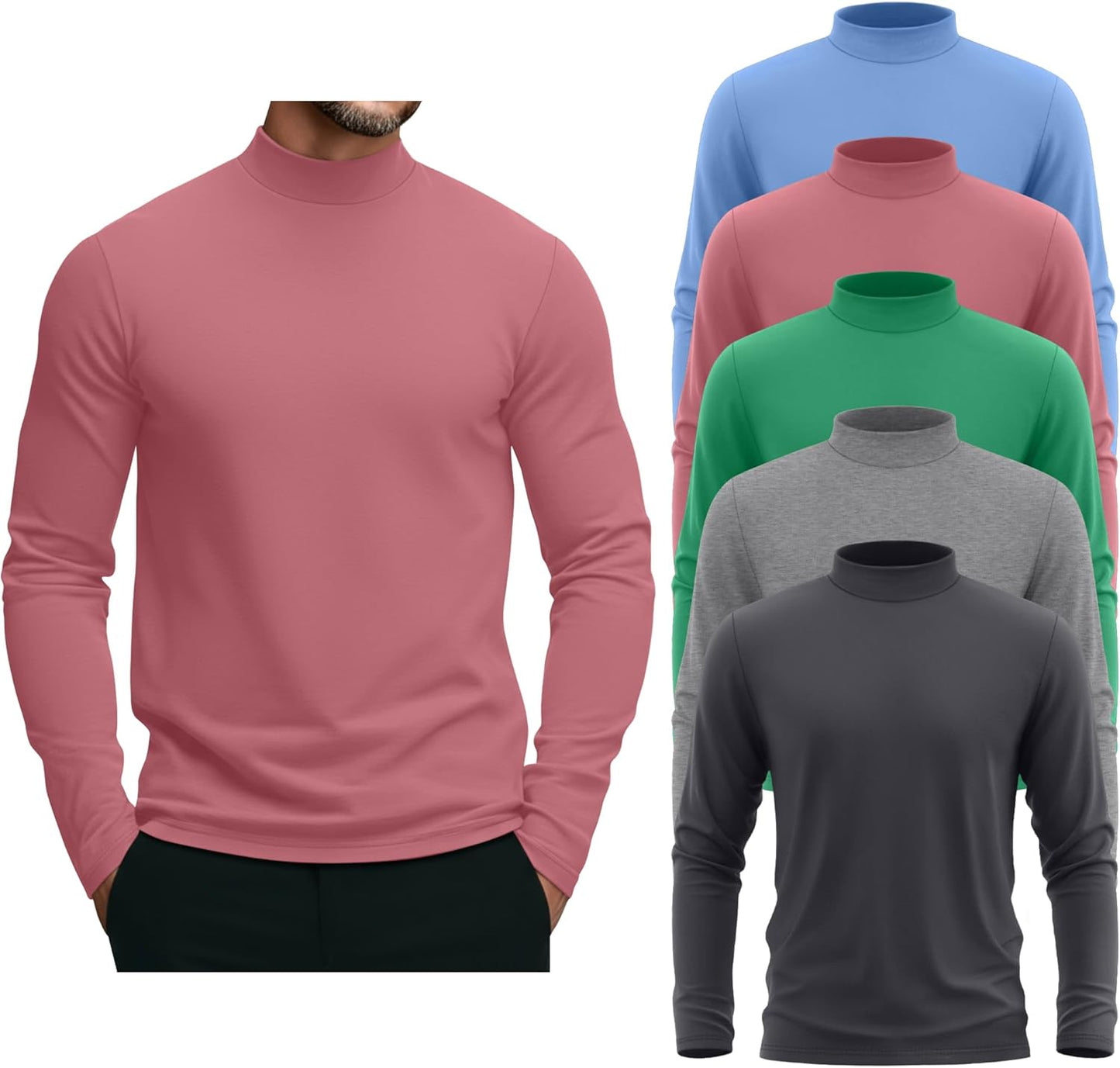 5 Pack Men's Mock Turtleneck Shirts for Casual and Business Wear
