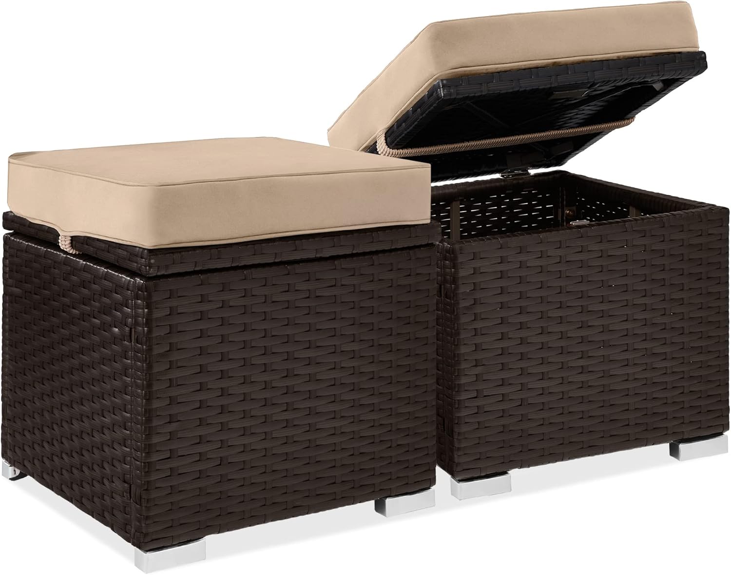 Multipurpose Outdoor Wicker Ottomans with Hidden Storage