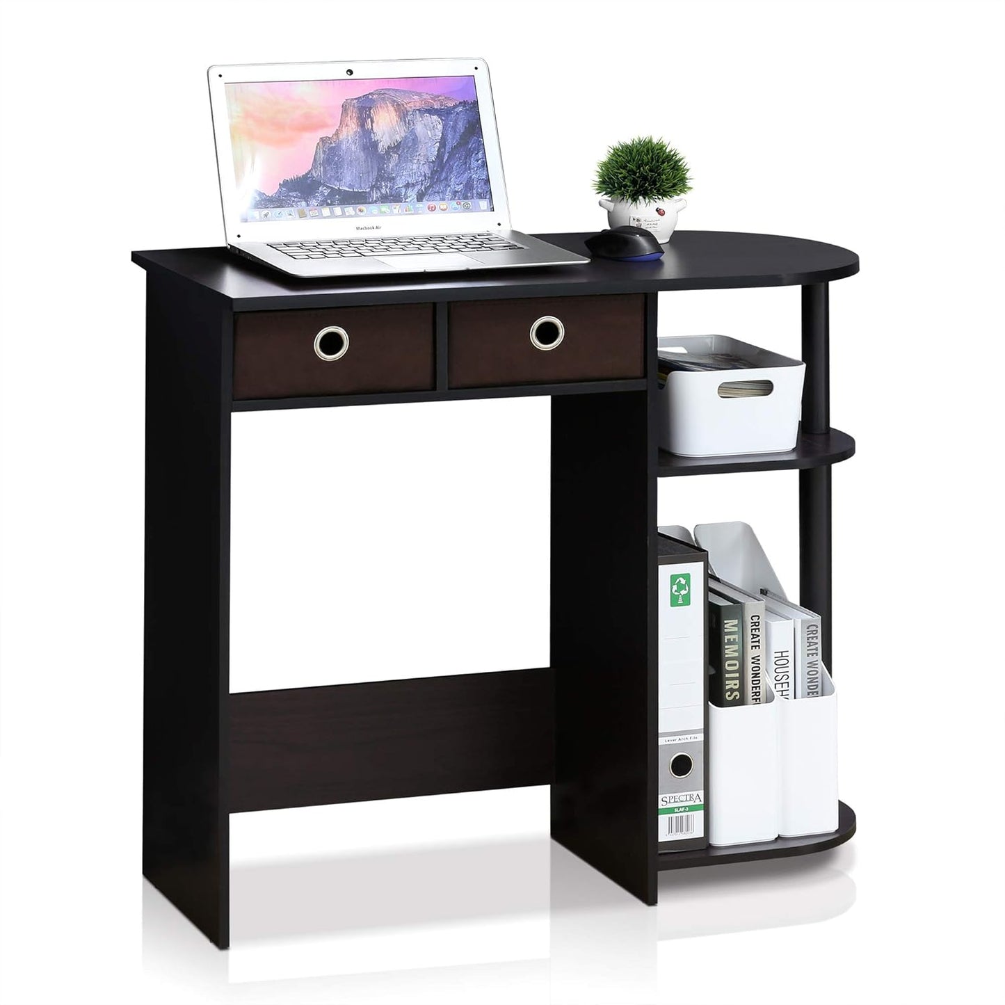 Furinno Go Green Home Laptop Desk with 2 Drawer Bins in Dark Walnut