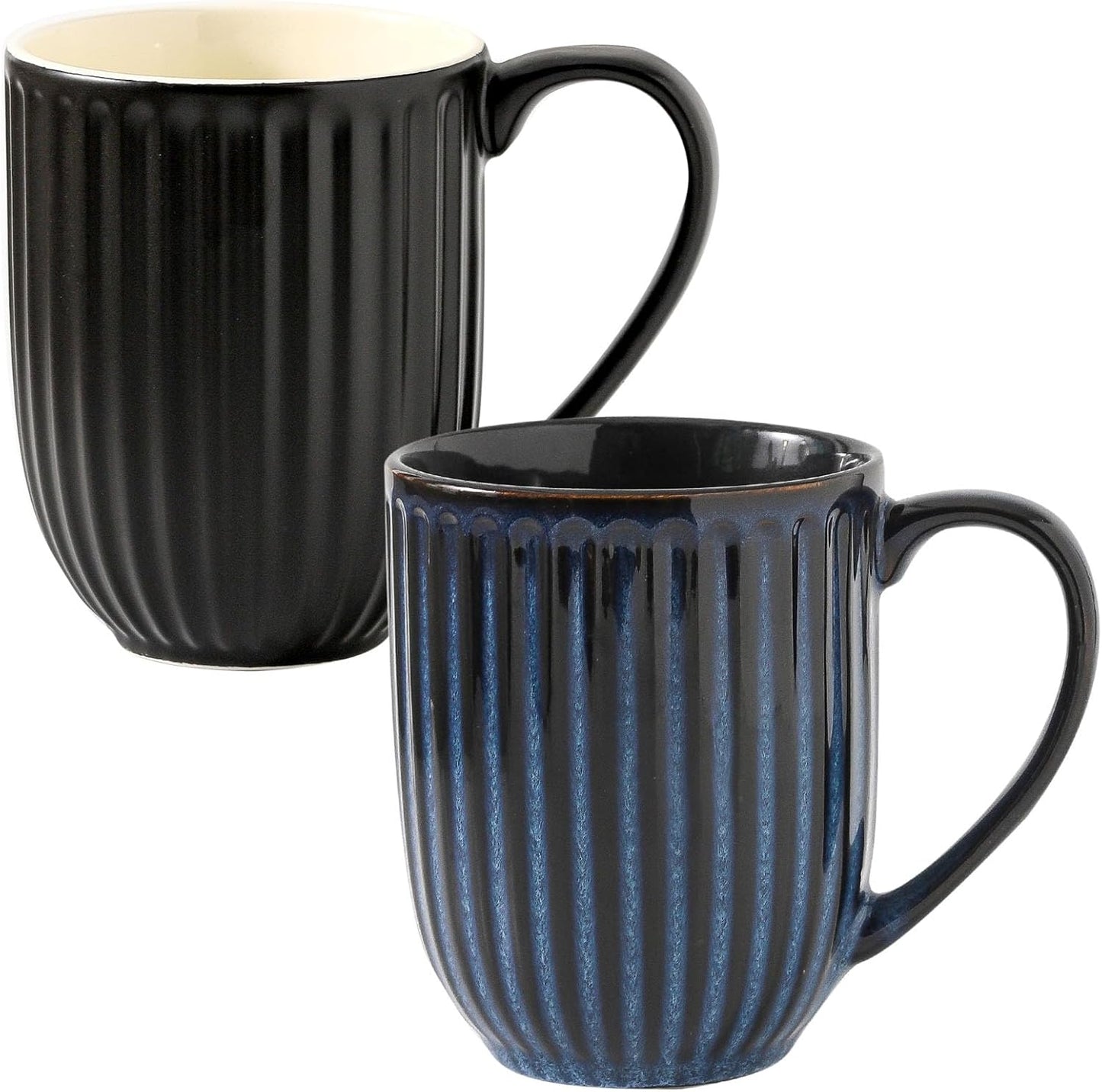 20 Oz Ceramic Coffee Mug Set of 2 - Stylish Ribbed Design