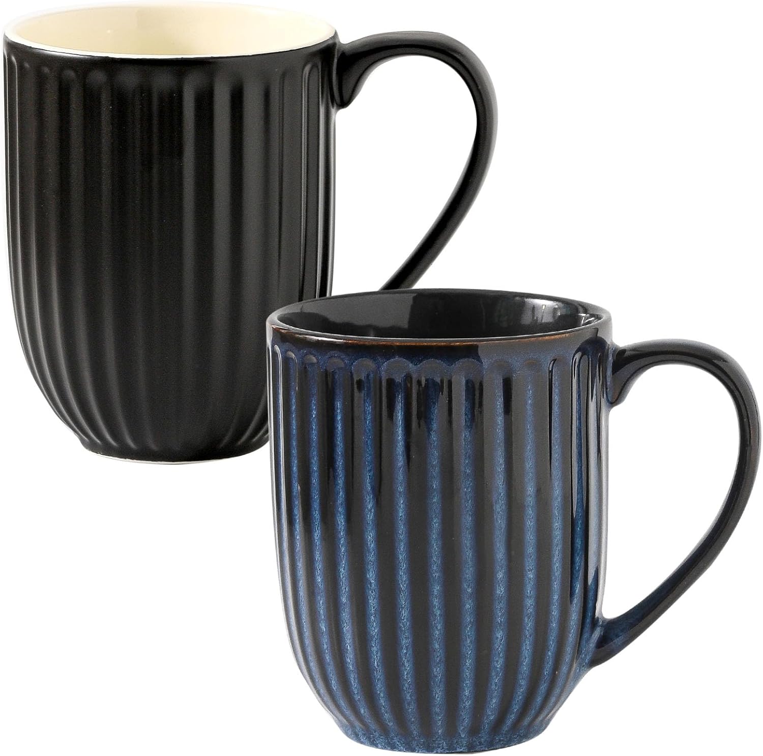 20 Oz Ceramic Coffee Mug Set of 2 - Stylish Ribbed Design