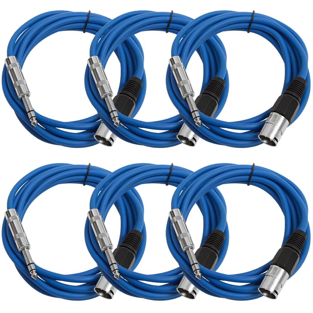 Seismic Audio SATRXL-M10 Blue 10ft XLR Male to 1/4in TRS Cables