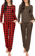 Ekouaer Womens Pajama Set 2 Pack Long Sleeve Top and Jogger Pants