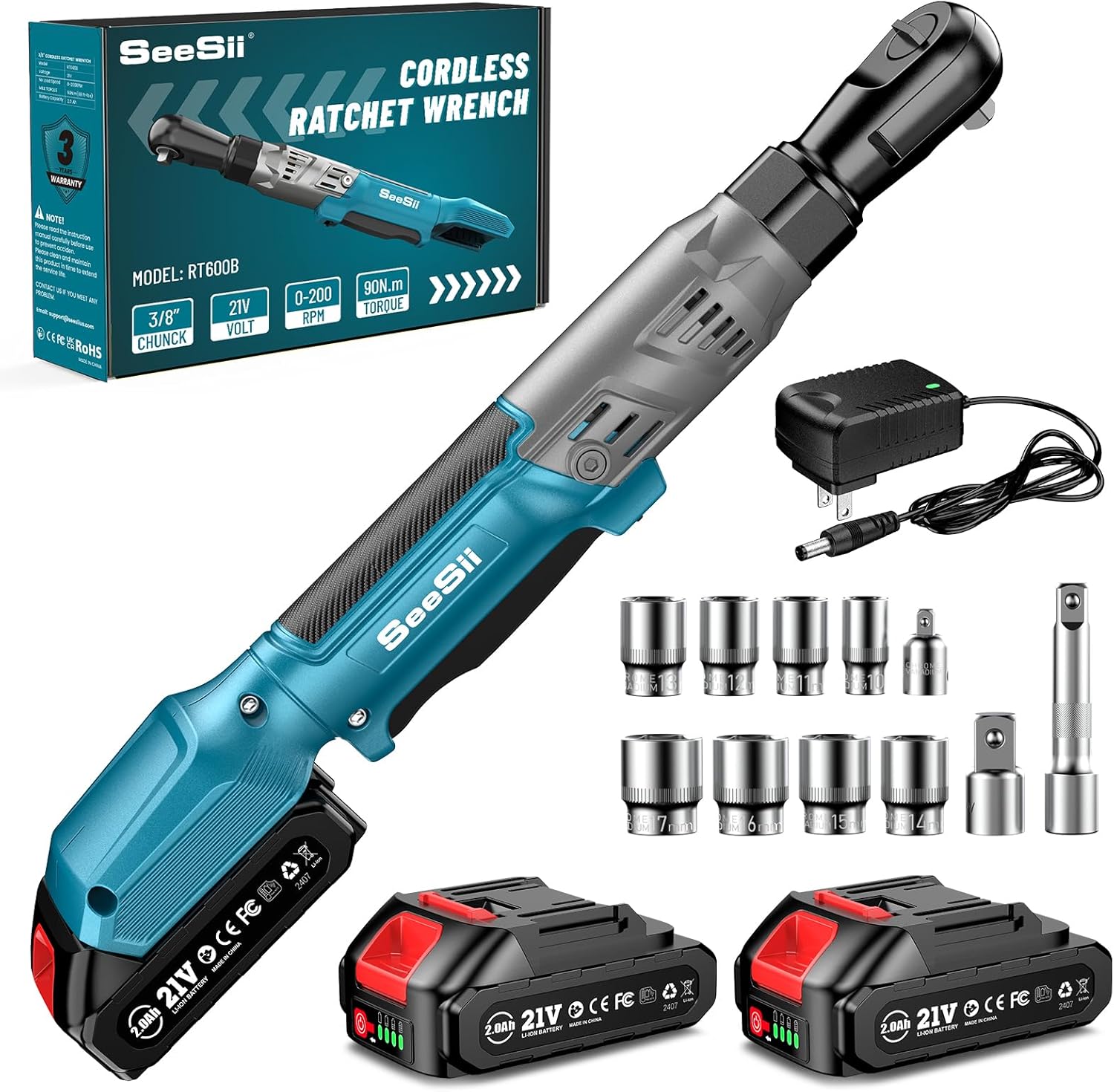 Powerful 21V Cordless Electric Ratchet Wrench Set for DIY