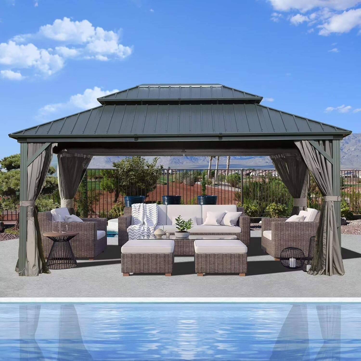 Domi 12 X 14 Hardtop Gazebo Canopy with Netting & Curtains