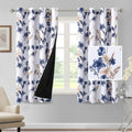 63 in Blackout Curtains 2 Panels Set - Navy Taupe Floral Thermal