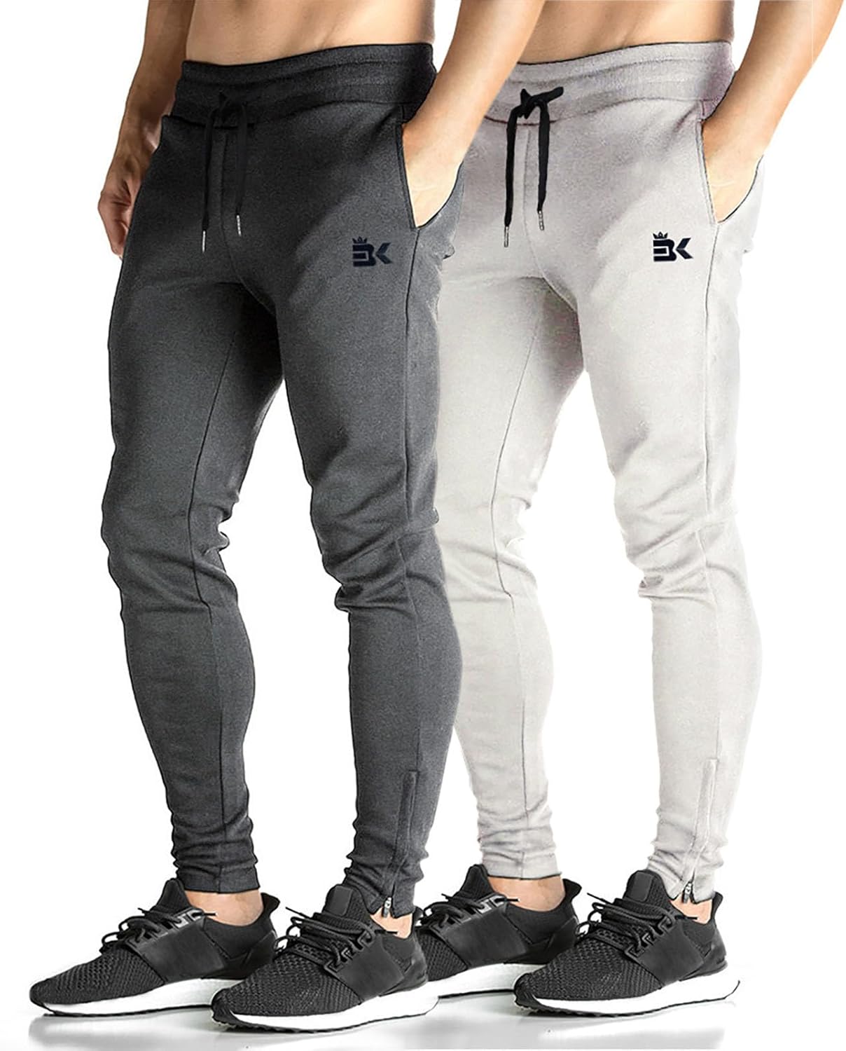 Mens Zip Joggers Pants - Casual Gym Workout Track Pants 65% Cotton