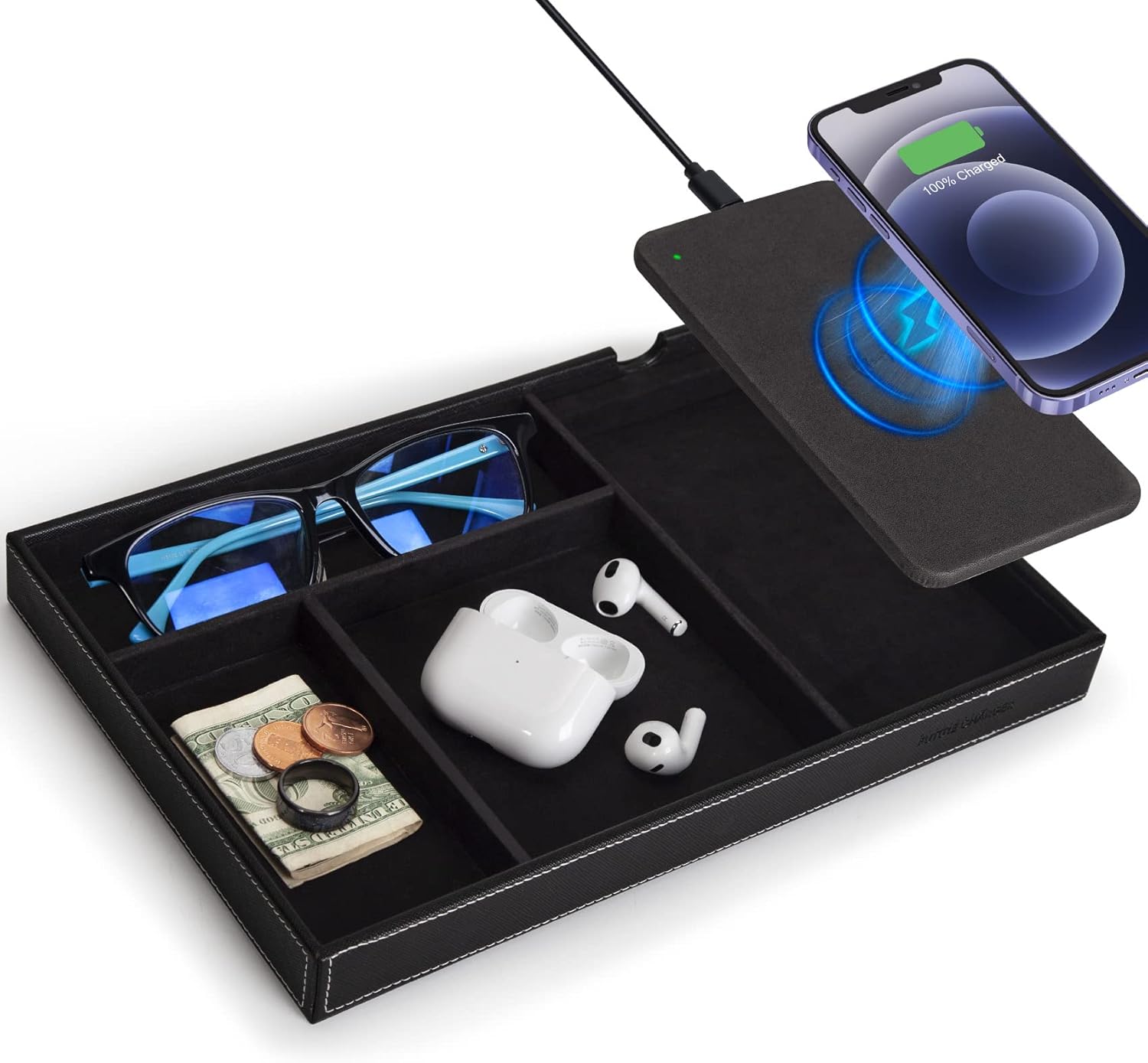 Wireless Charging Valet Tray - Organize & Charge