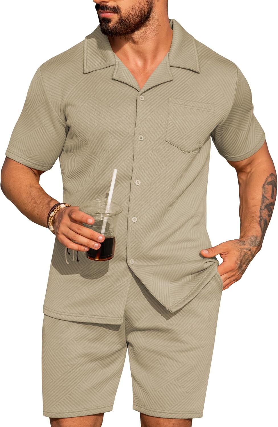 URRU Mens 2 Piece Outfits for Summer Casual Beach Style