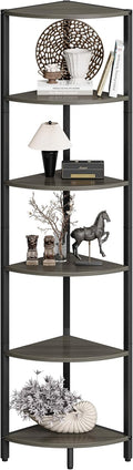 6 Tier Corner Shelf for Large Storage in Grey Woodgrain Finish