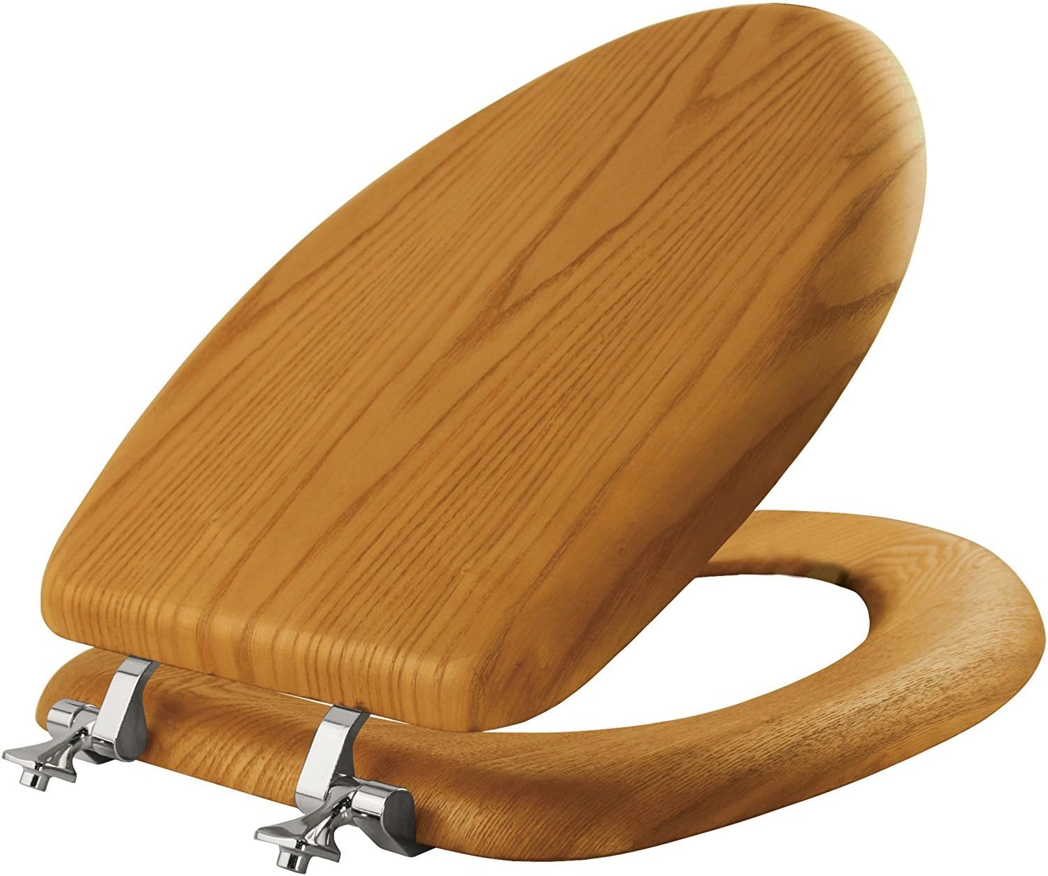 Bemis Mayfair Natural Oak Veneer Toilet Seat with Chrome Hinges
