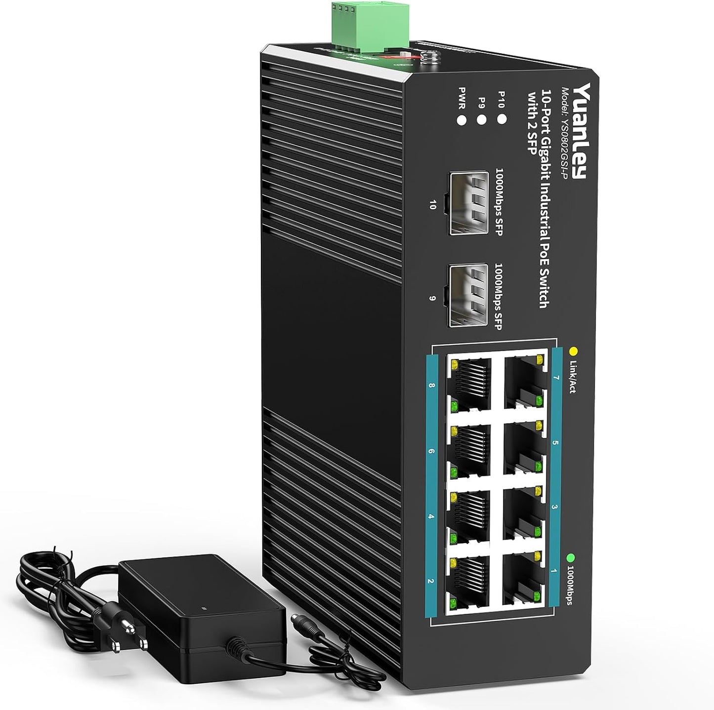 YuanLey 10 Port Industrial Switch with PoE for IP Cameras
