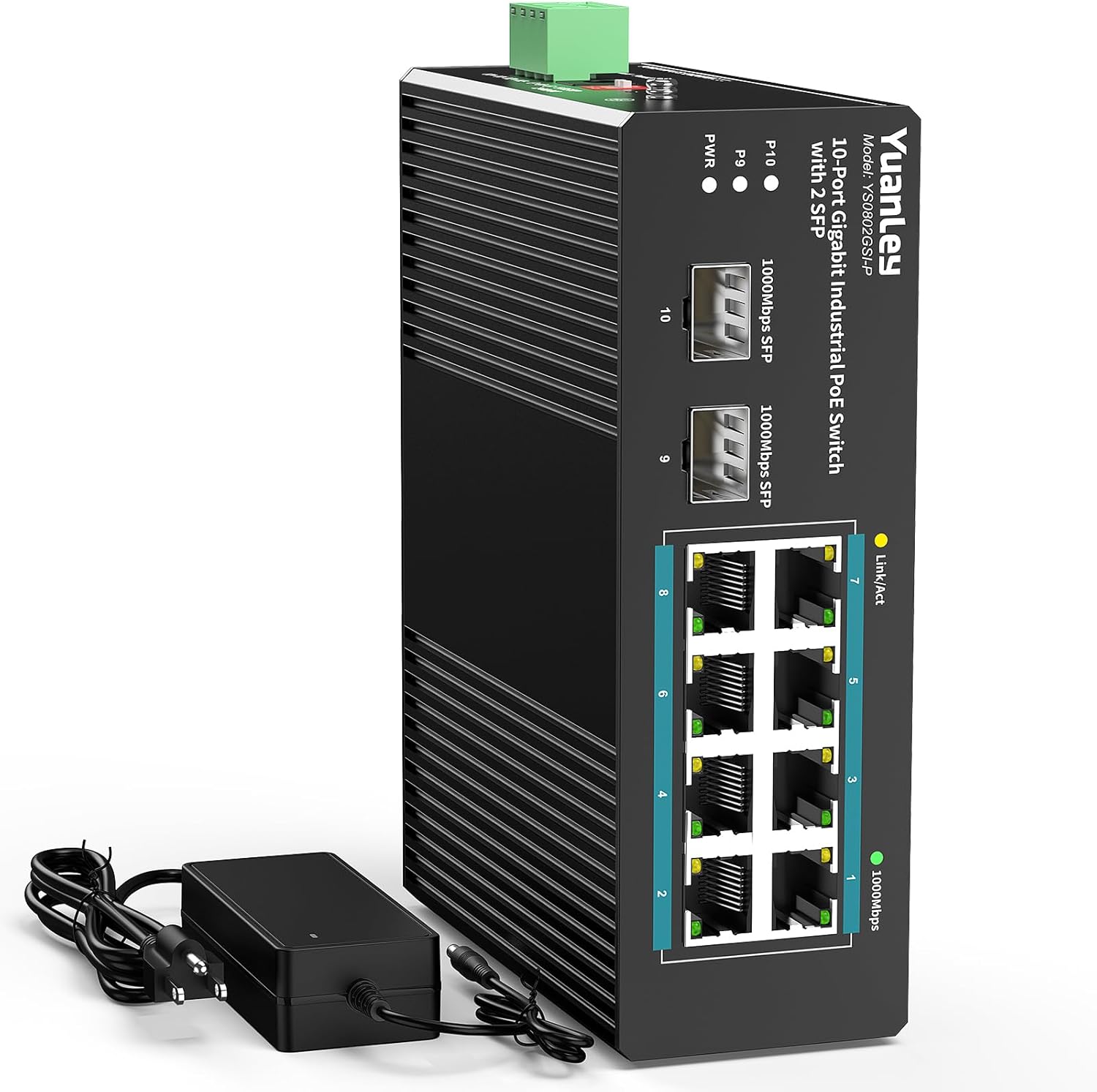 YuanLey 10 Port Industrial Switch with PoE for IP Cameras