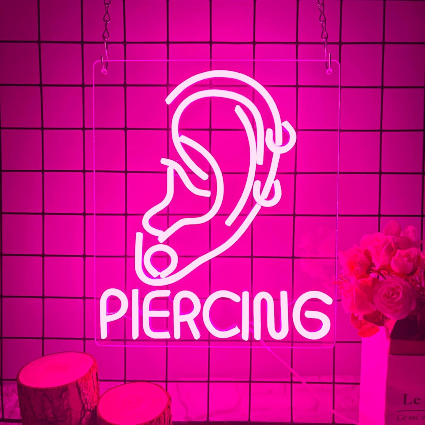 Ear Piercing Neon Sign - Dimmable LED Light for Studios