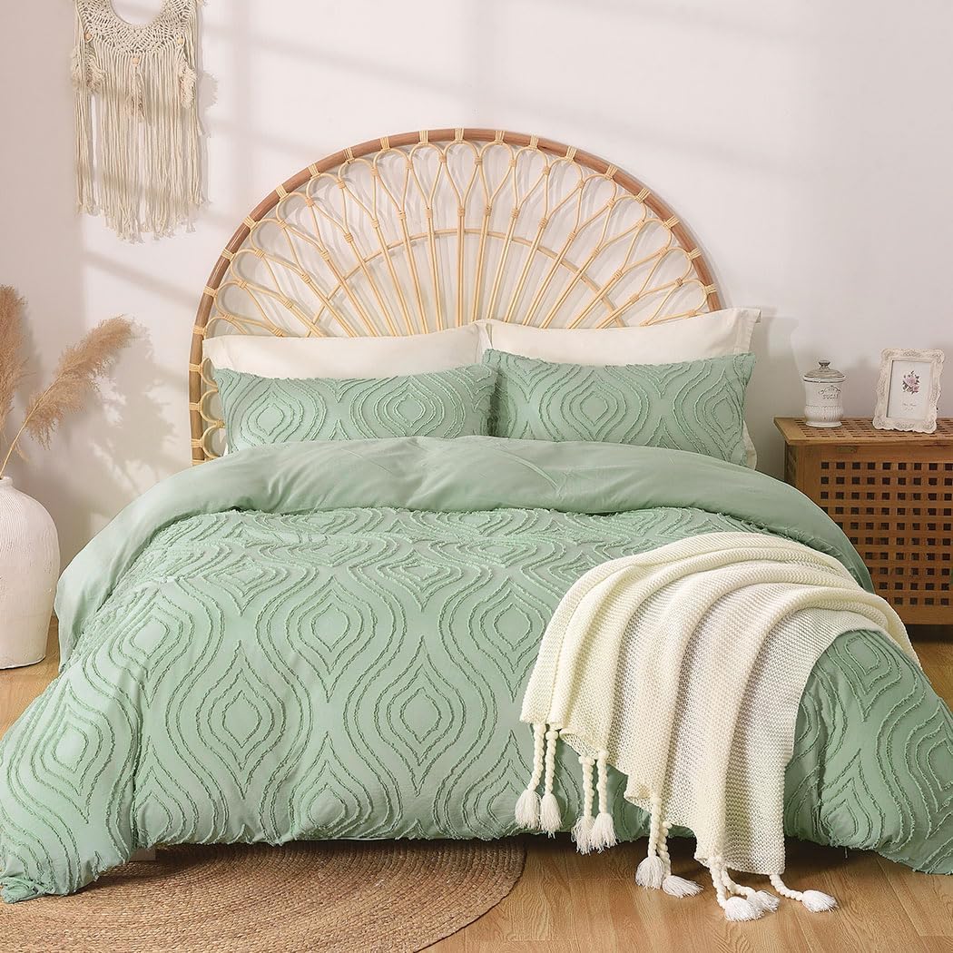 Lekesky Teal Blue Tufted King Duvet Cover Set for Cozy Sleep
