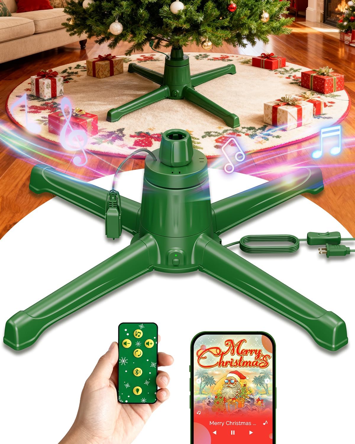 COOLWUFAN Musical Rotating Christmas Tree Stand with Remote Control