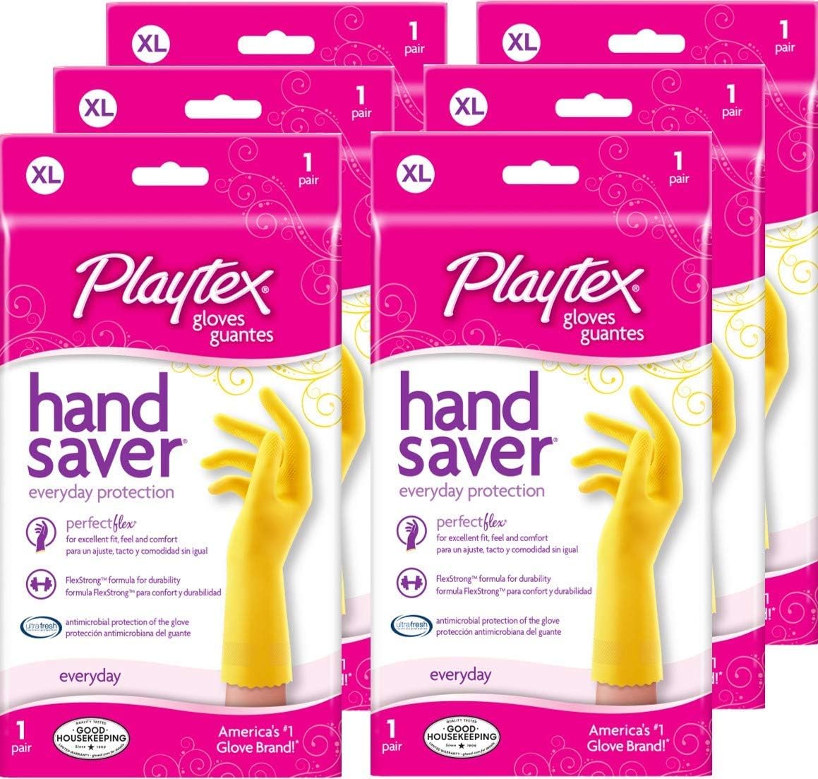 Playtex HandSaver X-Large Rubber Cleaning Gloves, 6 Pairs