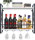 Wall Wine Rack 2 Tier Shelf - Rustic Wood & Industrial Iron Display