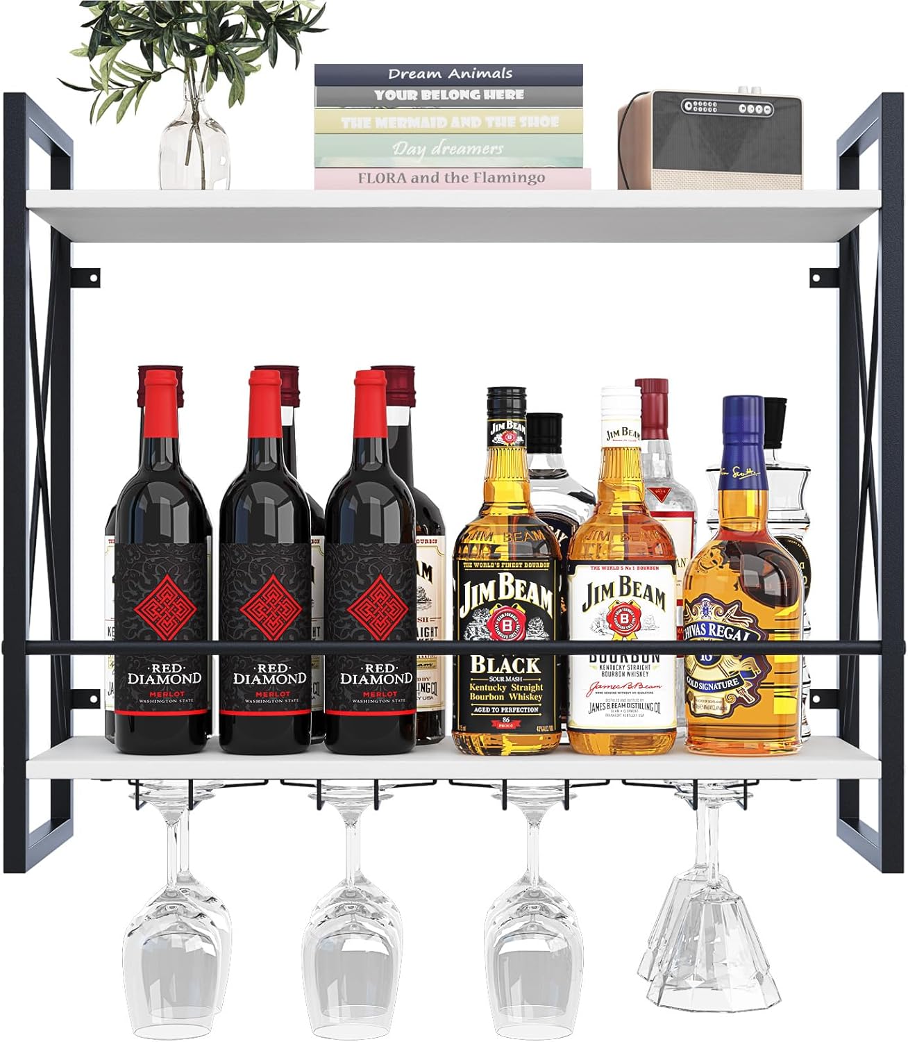 Dokser Wine Rack Wall Mounted 2 Tier Shelf for Home Bar Decor