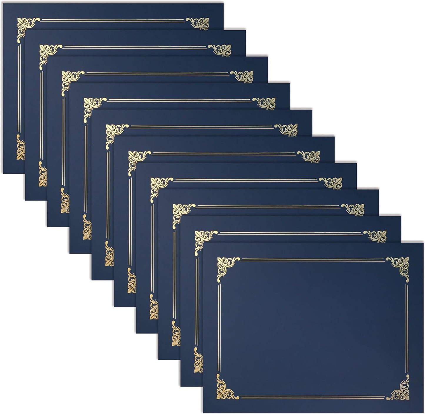 50 Pack Blue Certificate Holders by Better Office - Gold Foil Border