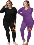 Plus Size Thermal Underwear for Women 2 Sets - Fleece Lined Warmth