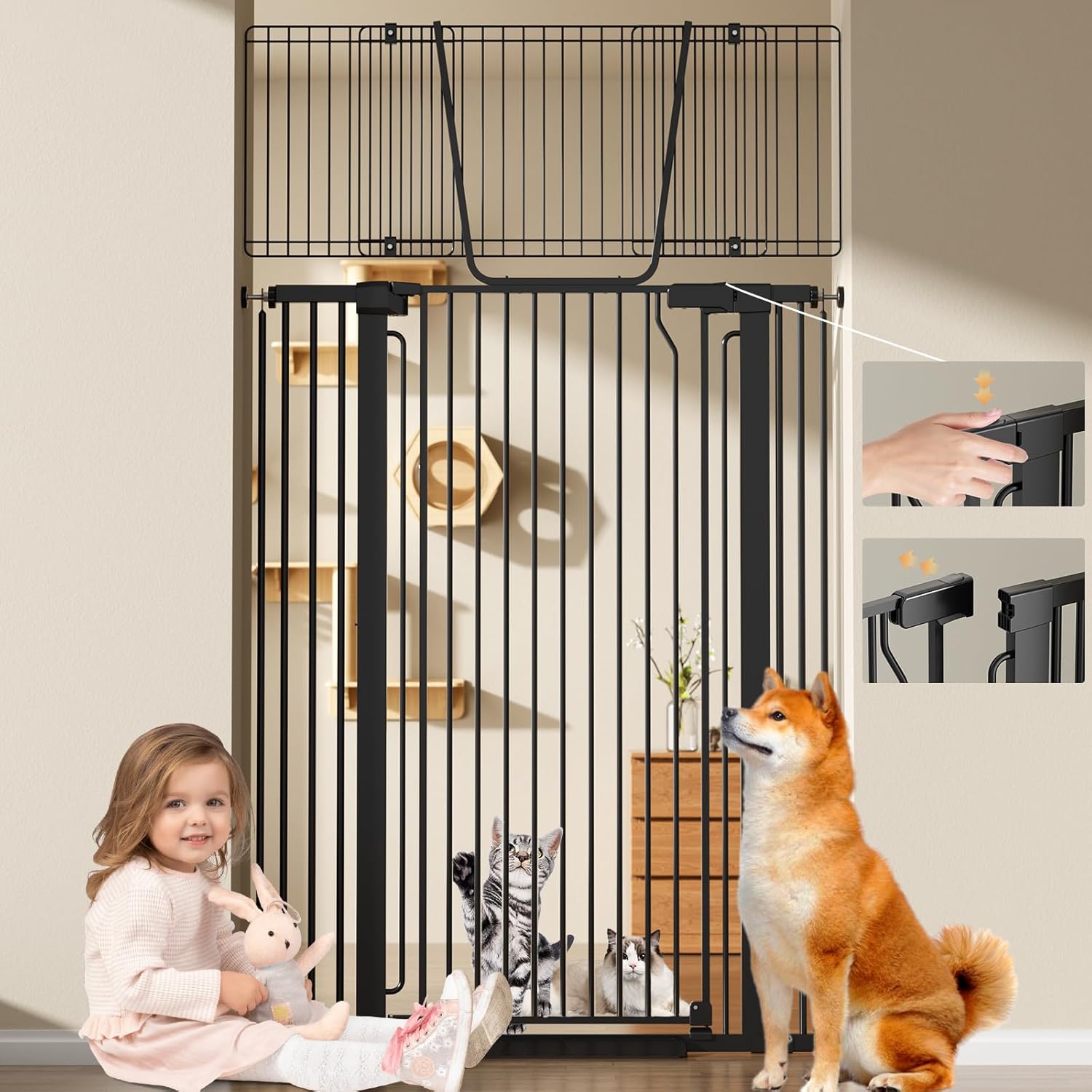 Extra Tall Dual-Lock Pet & Baby Gate, Easy Walk-Through, Auto-Close, 30-41 Wide
