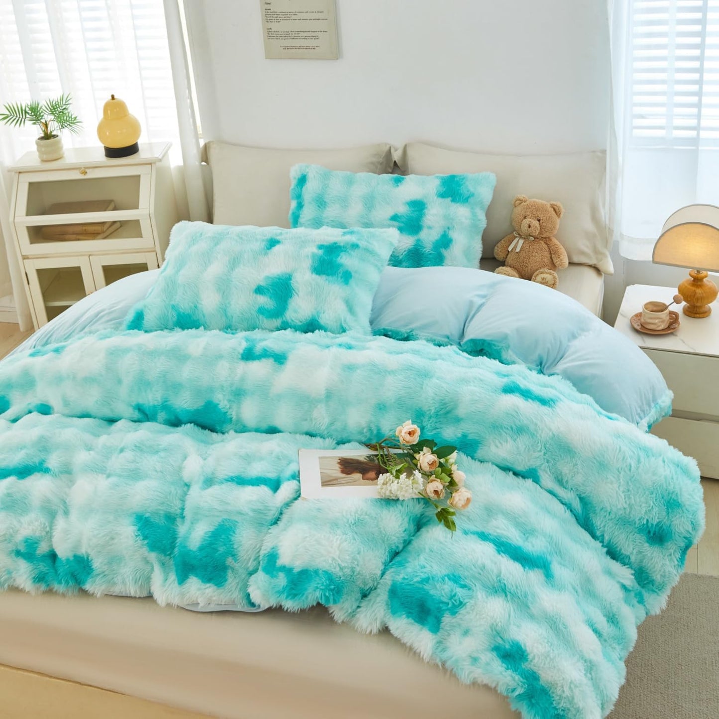 Faux Fur Duvet Cover Set Twin Size for Cozy Bedroom Decor