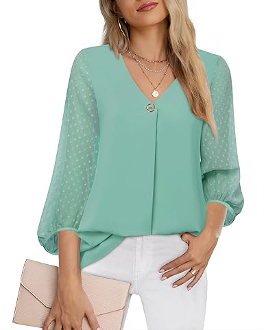 Bebonnie Womens Lantern Sleeve V Neck Chiffon Blouses Tops Review