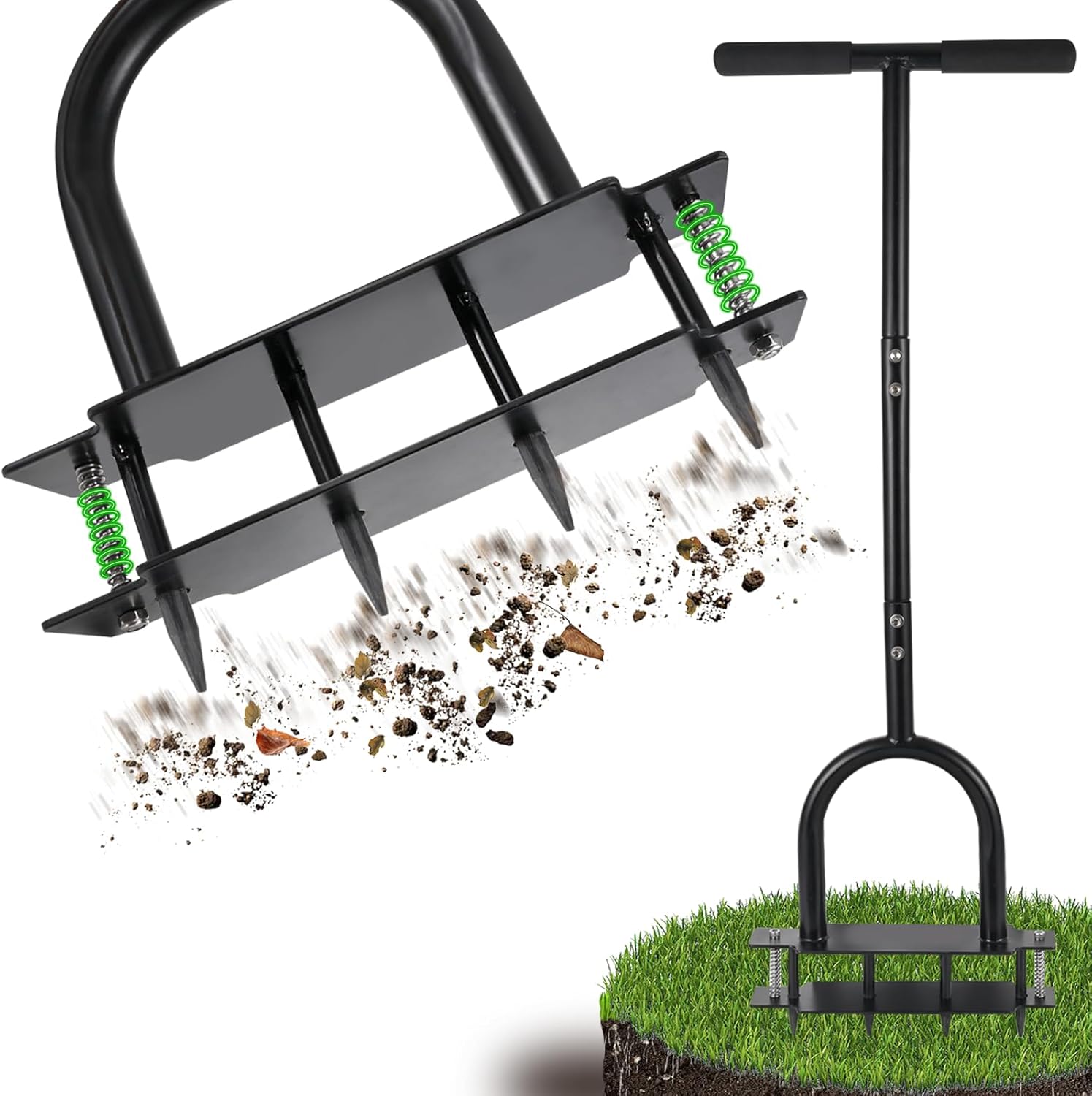 Manual Metal Spike Lawn Aerator Tool for Effective Soil Loosening