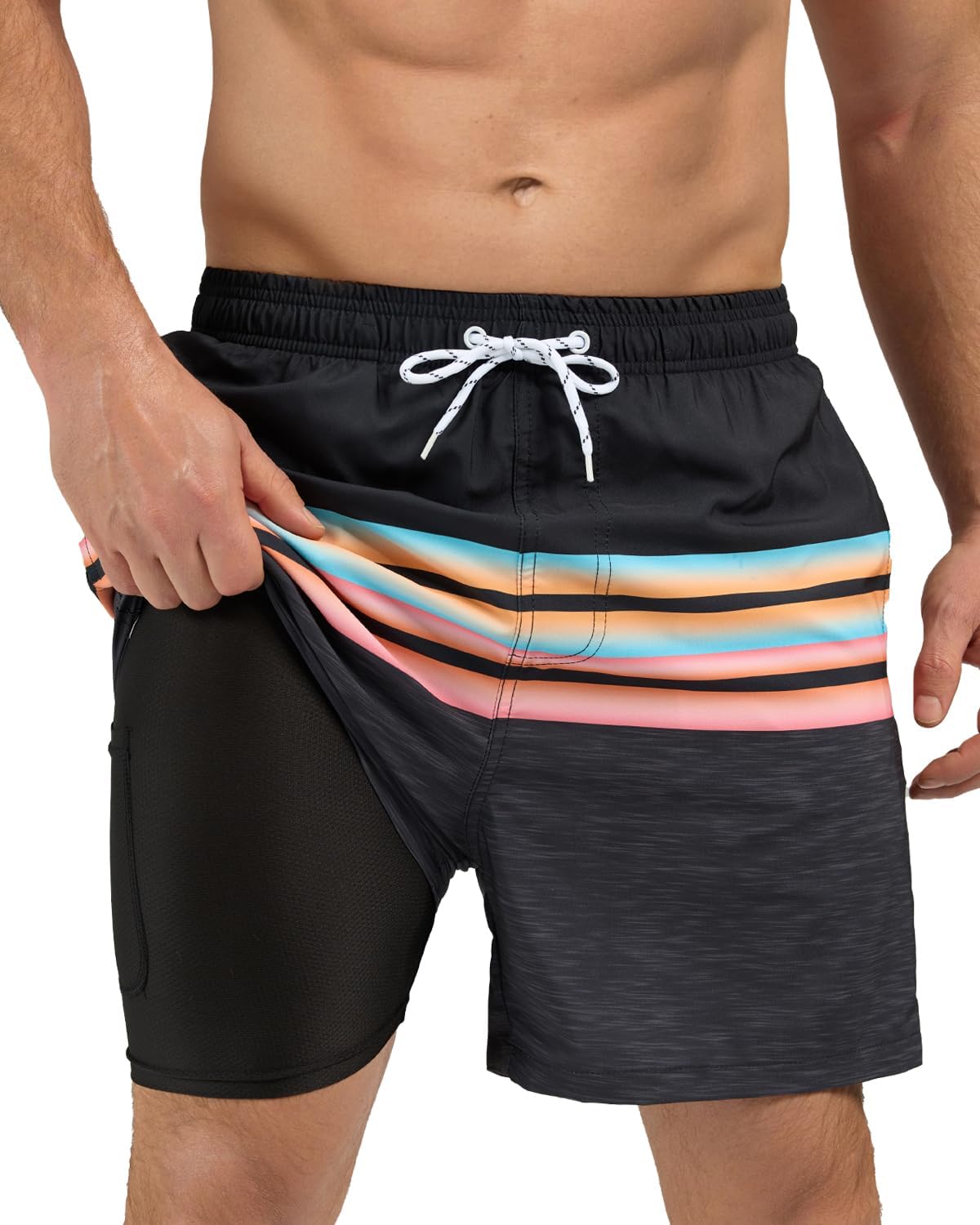 SILKWORLD Mens Swim Trunks with Compression Liner for Comfort