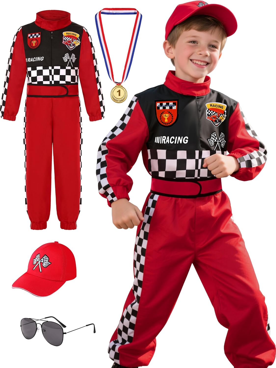 Kids Race Car Driver Costume for Boys and Girls with Cap