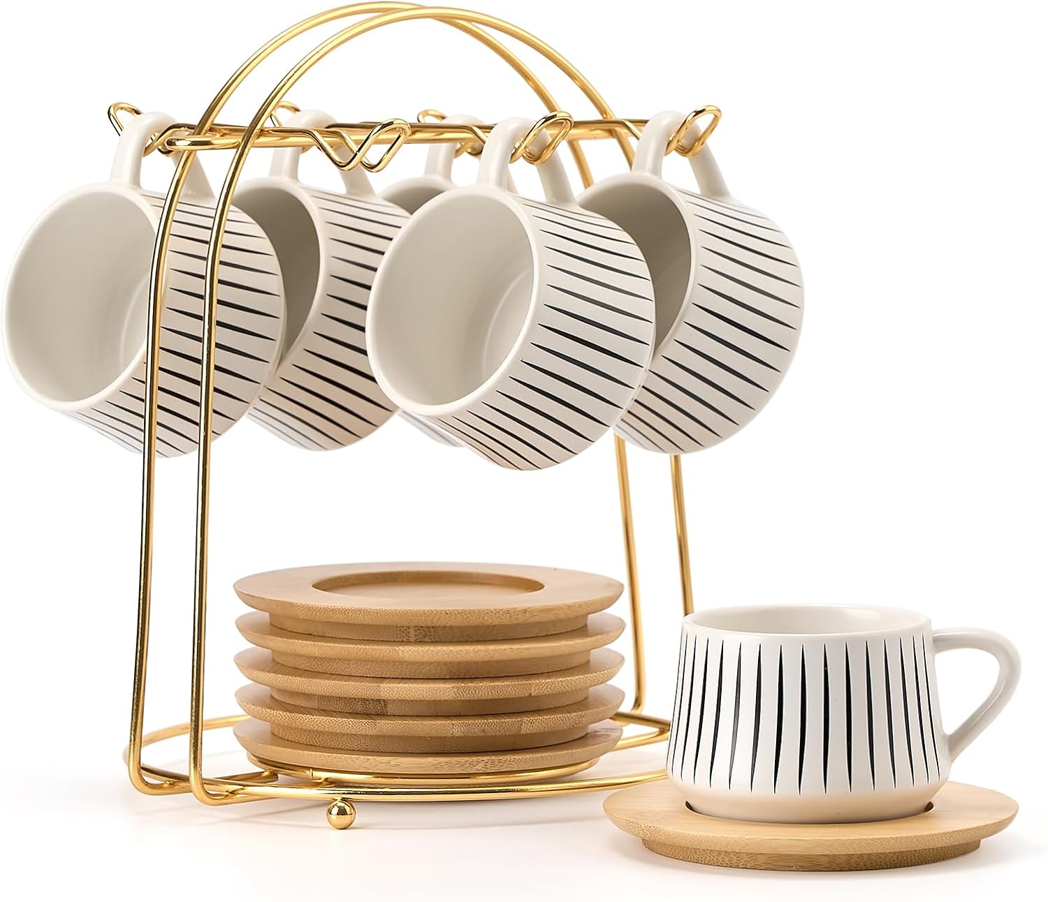 LUKA Ceramic Coffee Espresso Cups Set with Metal Holder