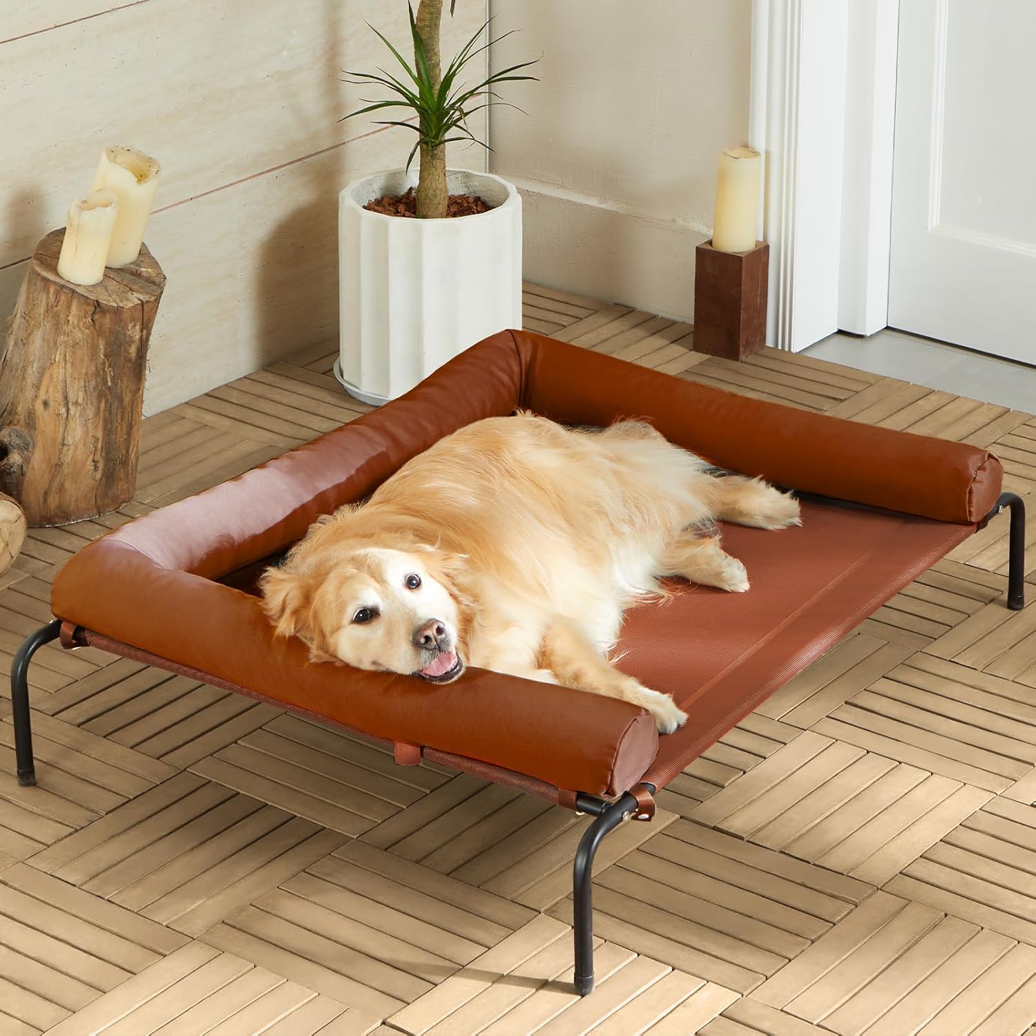 Cooling Elevated Dog Bed for Large Dogs with Slope Headrest