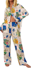Ekouaer Satin Silky Pajama Set 2 Piece Print PJs - Soft Loungewear v