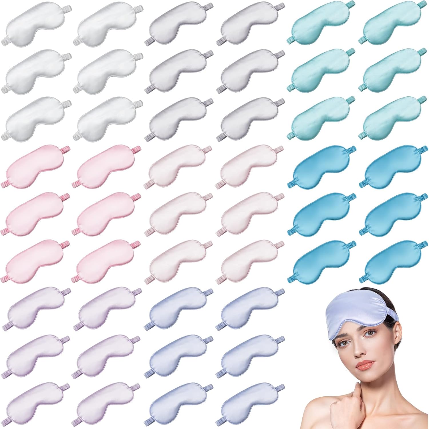 48 Pieces Silk Sleep Mask Eye Coverings for Comfortable Sleep