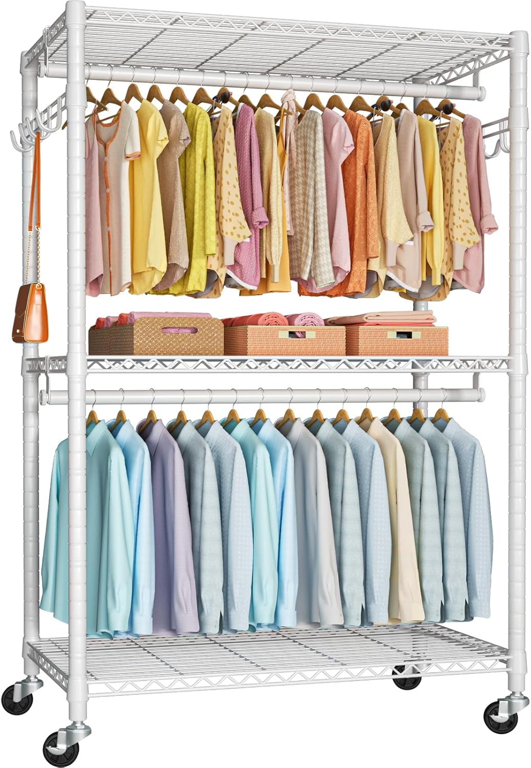 P1 Plus Rolling Clothes Rack - Heavy Duty Garment Rack with Wheels