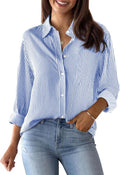 Womens Button Down Cotton Striped Dress Shirt - Classic Work Blouse