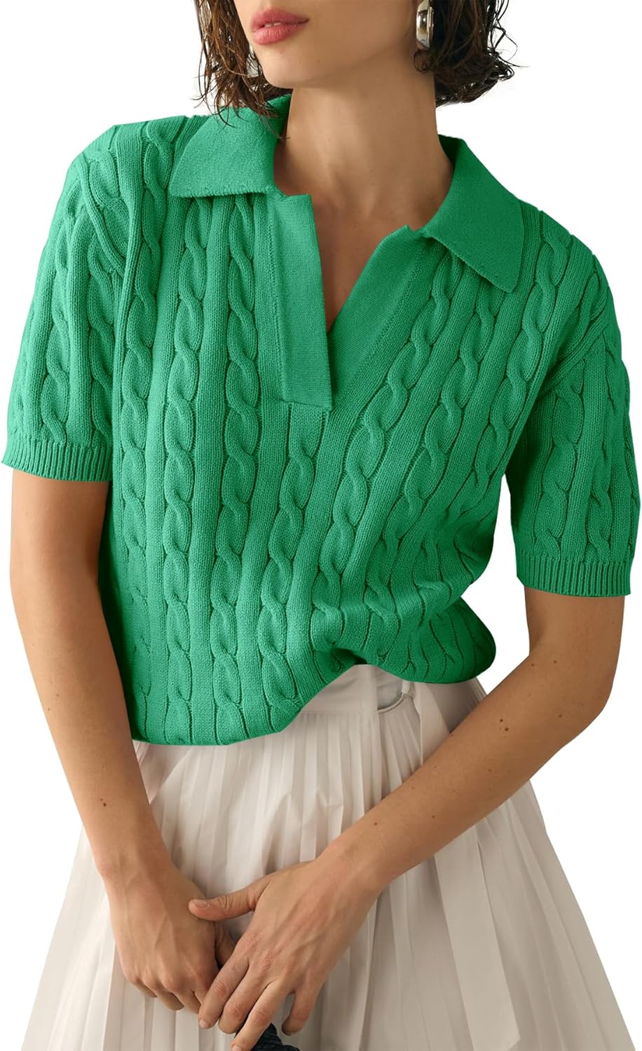 Imily Bela Women's Cable Short Sleeve Sweater for Casual Style