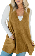 Womens Sleeveless Sweater Vest V Neck A Line Tunic Top - Flattering
