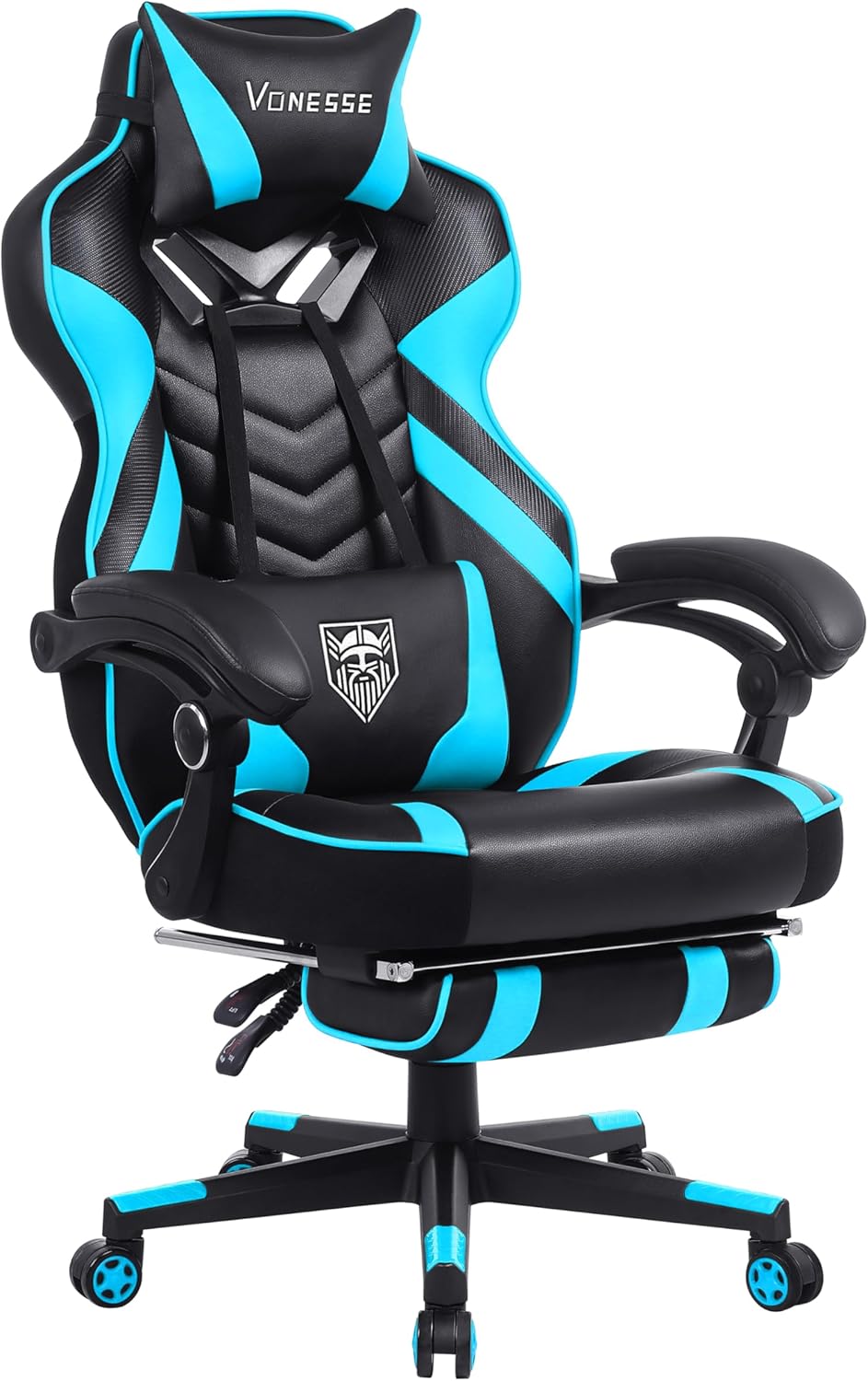 Vonesse High Back Gaming Chair: Footrest, Massage, Cyan/Black