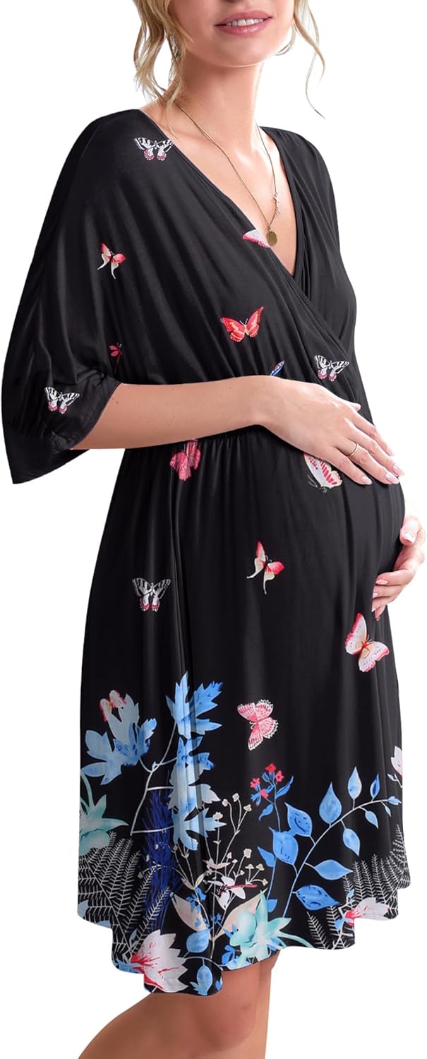 Ekouaer 3 in 1 Labor Delivery Hospital Gown for Nursing Moms